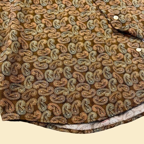 90s paisley mens Italian dress shirt by Como Sport Titanium, size S brown/pink - Picture 5 of 10